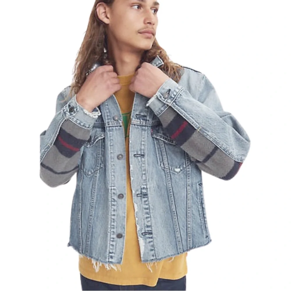 Levi's® Premium BLANKET BACK TRUCKER JACKET - BIG BLANKET DECONSTRUCTED - Blue - Picture 6 of 14